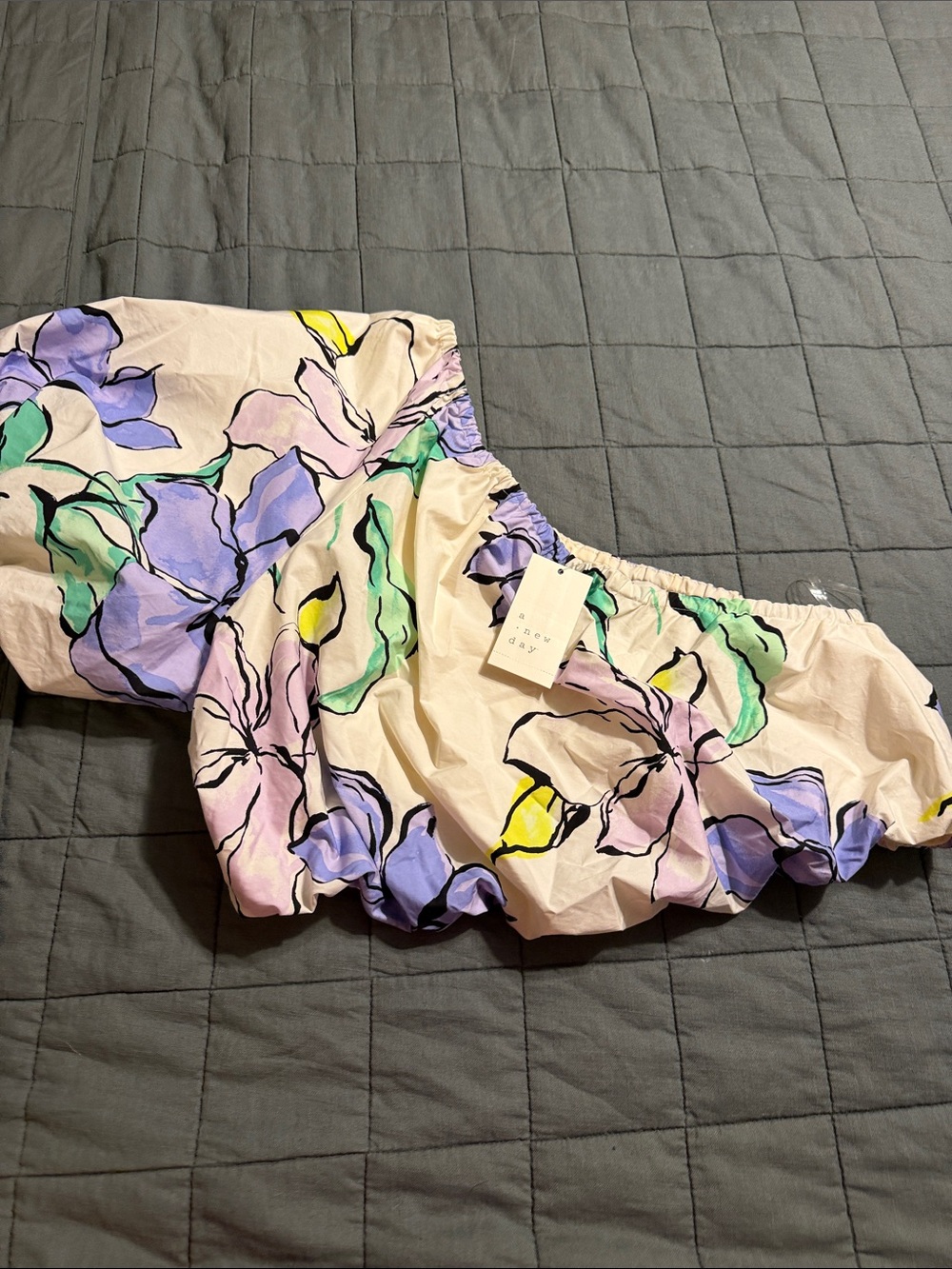 a new day Floral Off-Shoulder Top in Cream with Purple, Green & Yellow